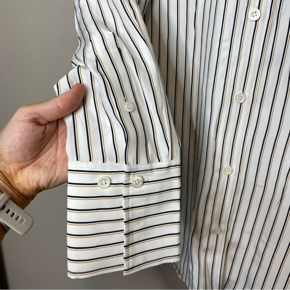 Frame 100% Silk Off White Multi Stripe Button Down Blouse Oversized Relaxed sm - Picture 7 of 12